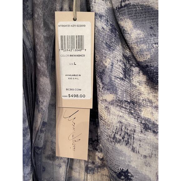 NWT Max Azria Women's One Strap Ruffled Mini Dress Grey/Blue. 100% Silk. Size  L - Picture 5 of 9